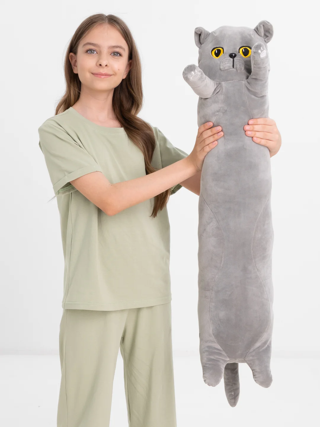 Кот батон Британец дымчатый, мягкая игрушка, обнимушка, 50 см, 70 см, 90 см, 130 см