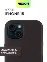 Черный чехол MagSafe для iPhone 15 Pro Max Plus кожаный ROSCO из экокожи с защитой камер магнитом