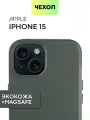 Черный чехол MagSafe для iPhone 15 Pro Max Plus кожаный ROSCO из экокожи с защитой камер магнитом