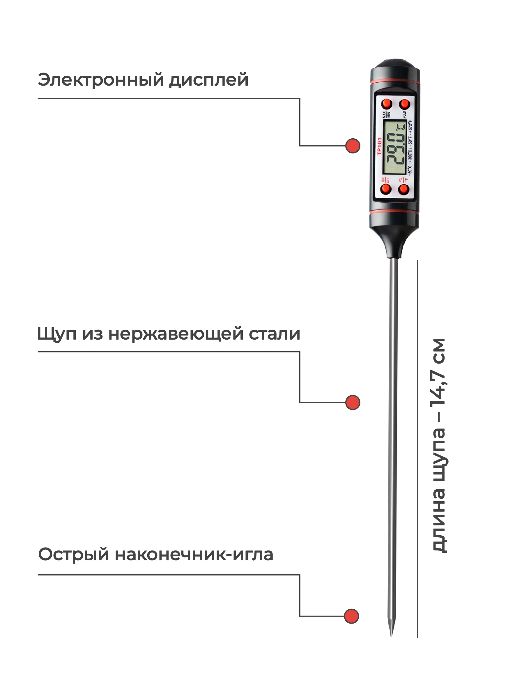Термометр кулинарный Shiny Kitchen, термощуп