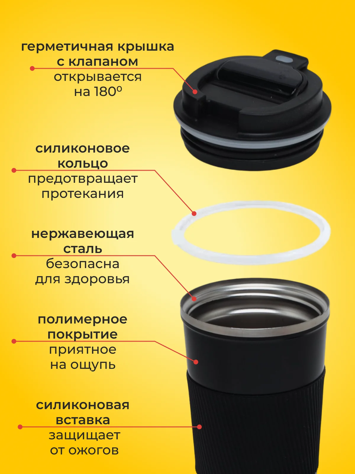Черный термокружка автомобильная 510 мл, термостакан для кофе, автокружка