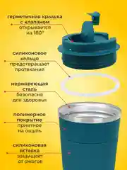 Синий термокружка автомобильная 510 мл, термостакан для кофе, автокружка