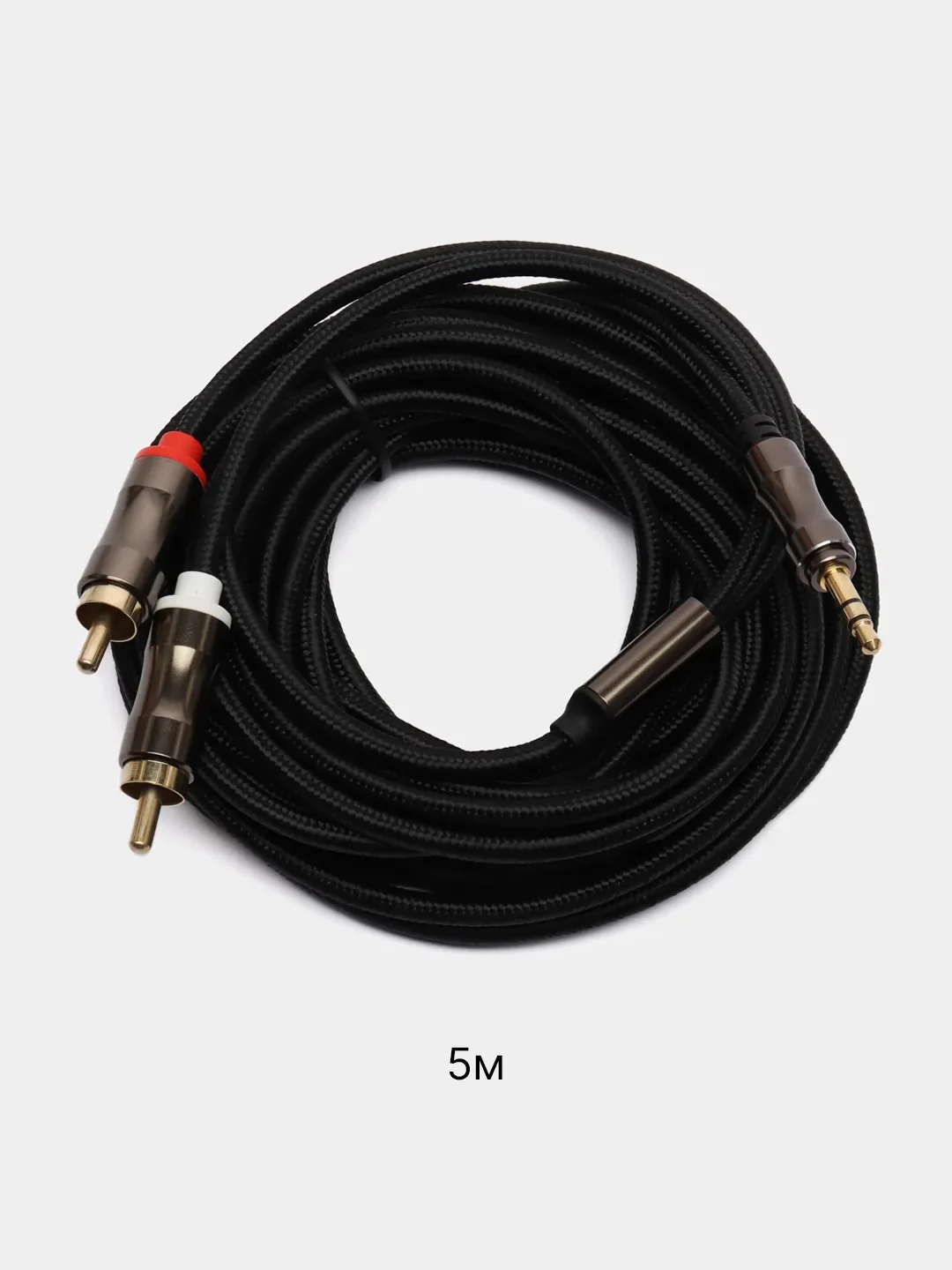 Тёмно-коричневый аудио кабель AUX тюльпаны 3.5 мм RCA 2 (папа) - 3.5 Jack (папа), от 1м и до 20м