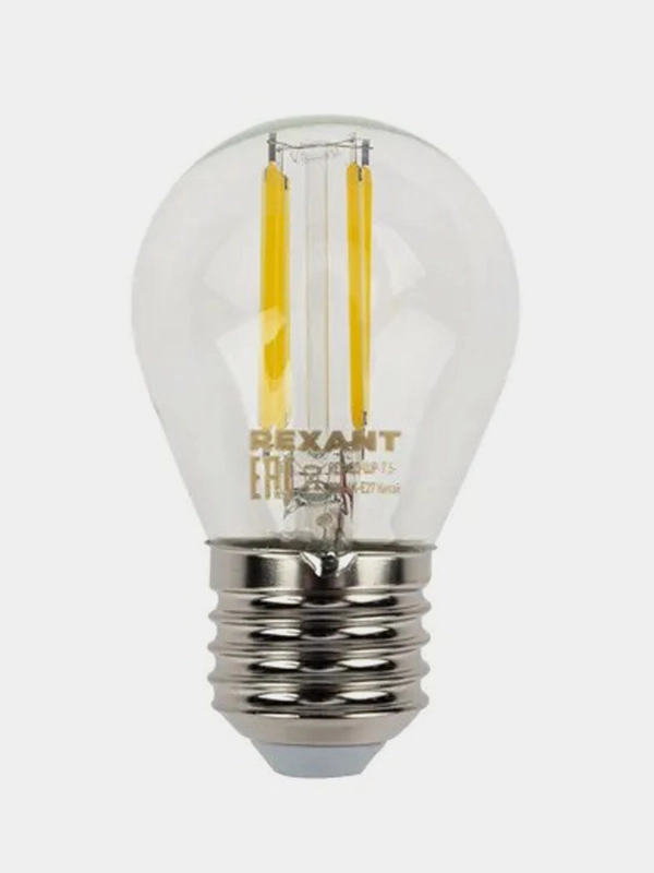 Лампа филаментная REXANT Шарик, GL45, 7,5 Вт, 600 Лм, 4000 K, E27, прозрачная колба