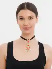 Красный чокер - галстук металлический с камнями