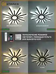 Управляемая потолочная светодиодная люстра с пультом Estares TERESA 100W черная ,до25кв.м