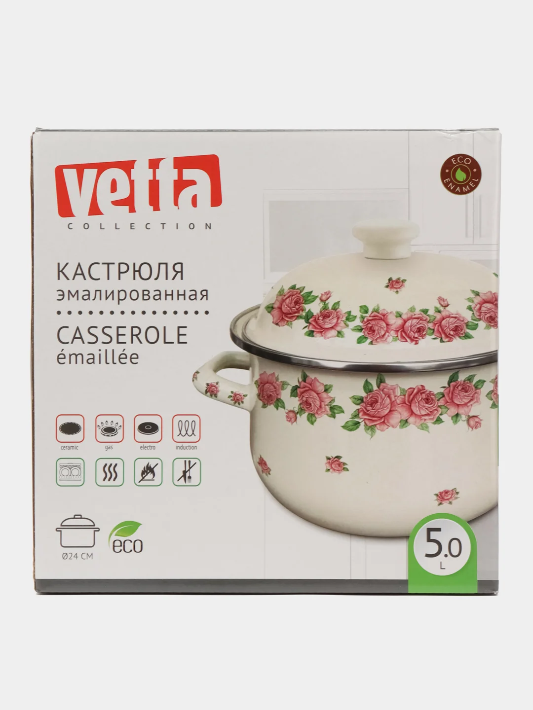 Vetta Розанна "Кастрюля эмалированная", 24 см, 5,0 л, индукция