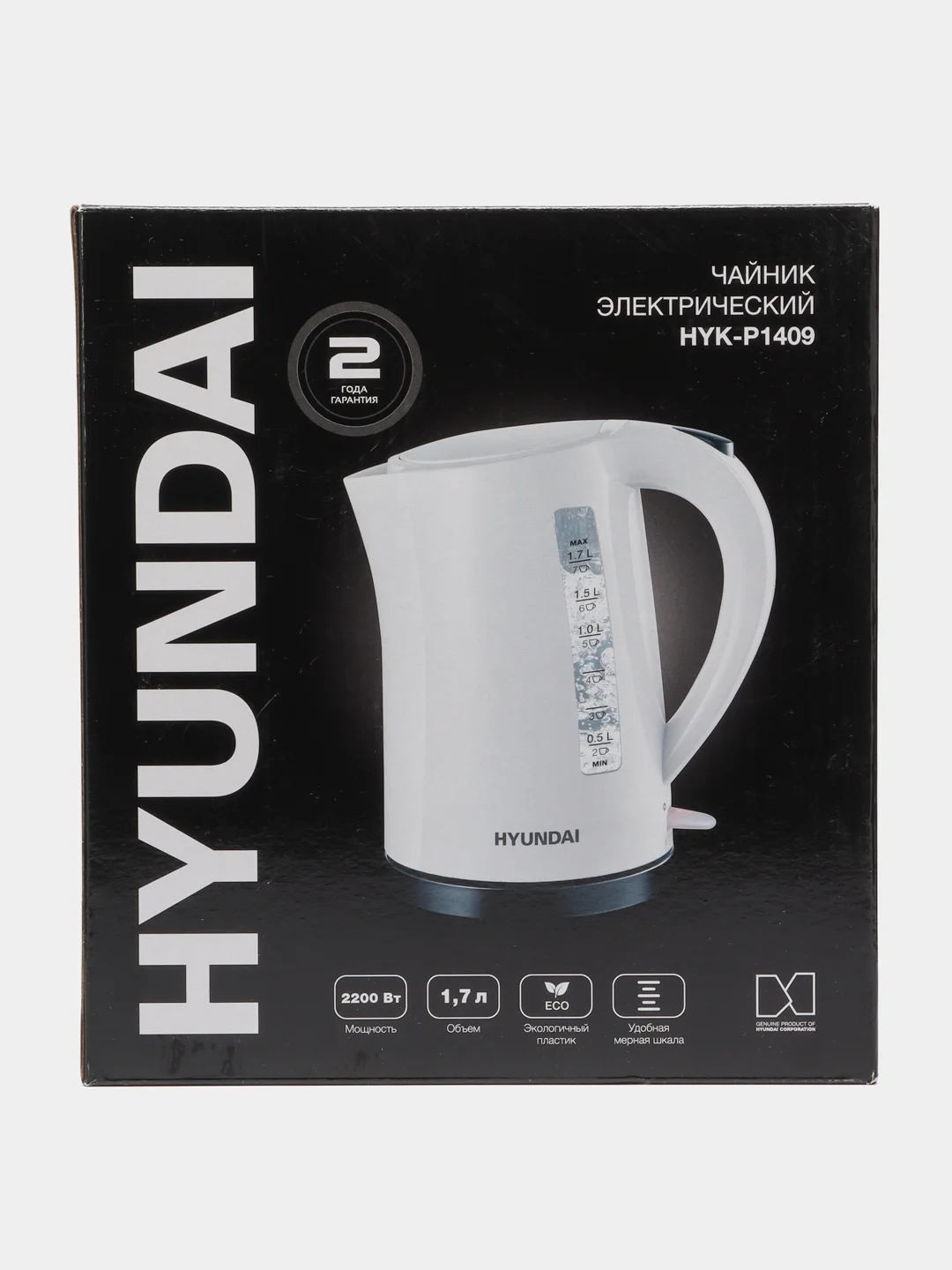 Белый чайник электрический Hyundai HYK-G6405, 1.7л / HYK-P1409 1.7л