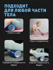 Голубой ролик массажный Shark Fit, валик для спины мфр, 33 см
