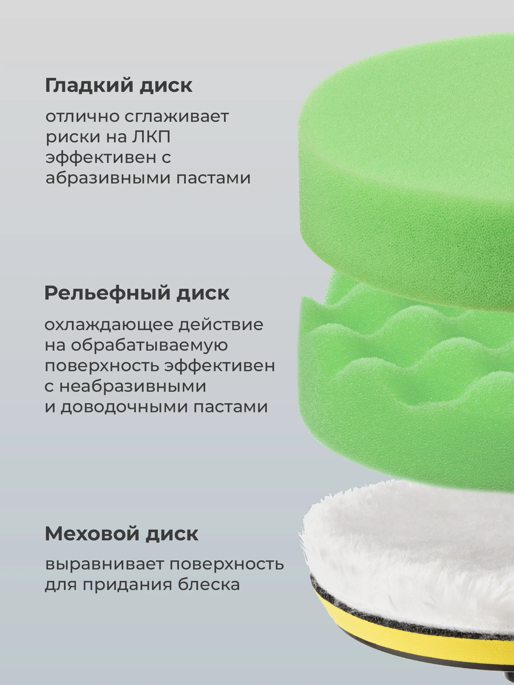 Полировальные круги Flex Drive, для полировки авто на липучке, набор 4 шт