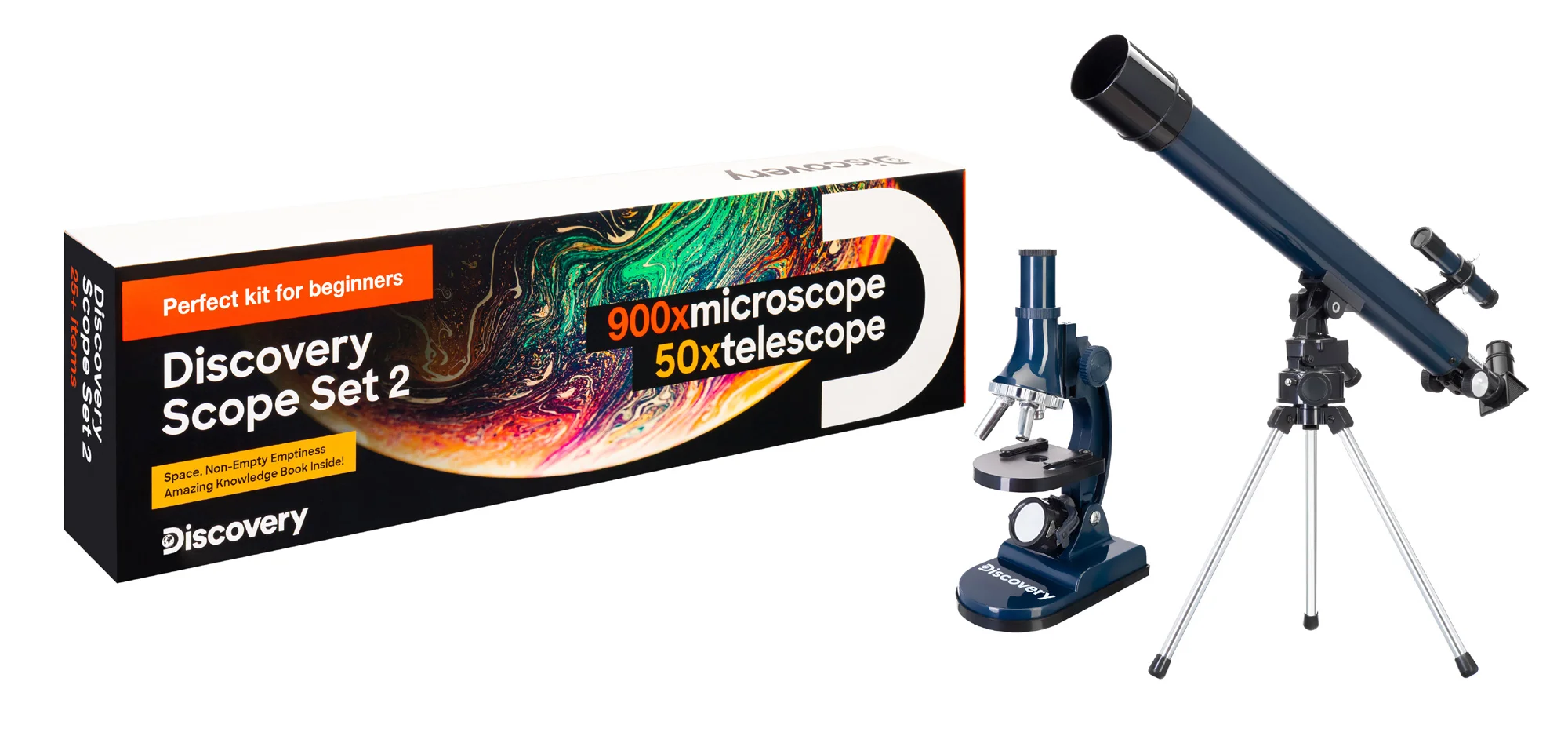 Набор Телескоп и микроскоп  Levenhuk Discovery Scope 2 с книгой для детей  с 6 лет