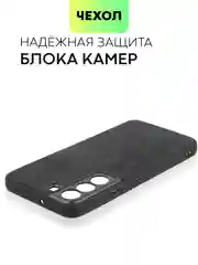Черный чехол замшевый для Samsung Galaxy S22 алькантара BROSCORP пластиковая основа, защита камер
