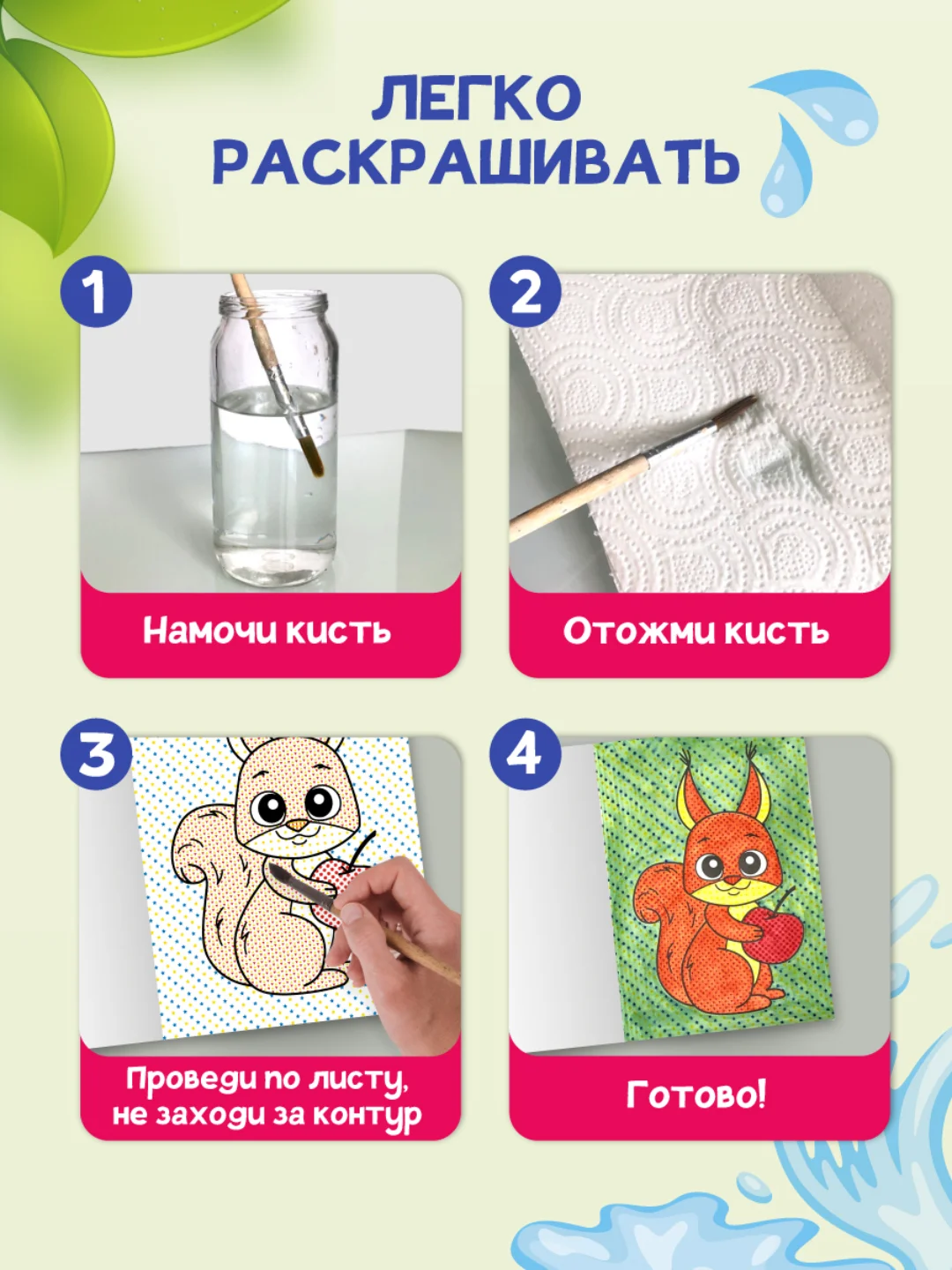 Голубой раскраска водная детская А5 140х200 мм. 6 листов. Проф-Пресс
