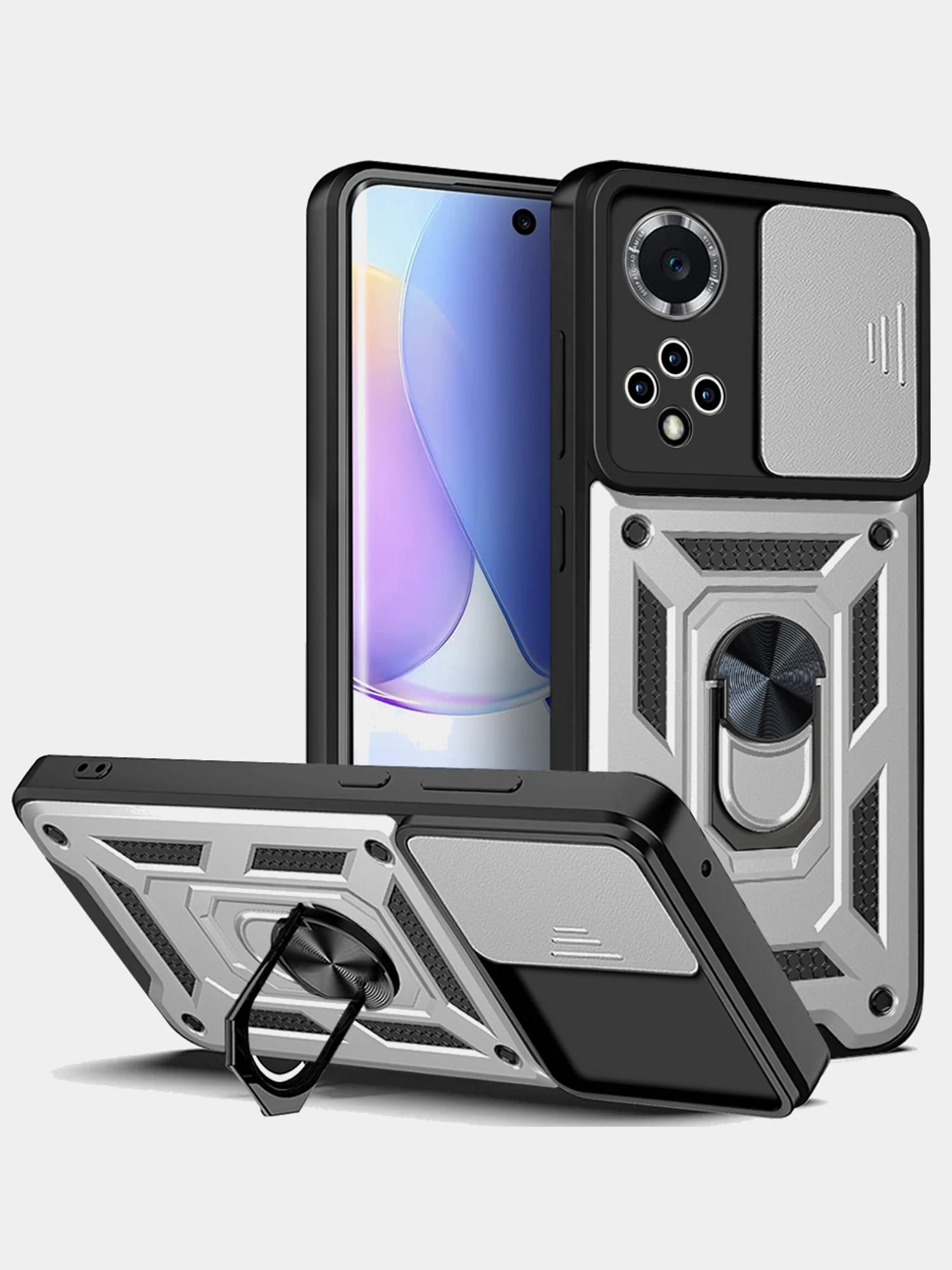 Серебряный чехол противоударный armors для Honor 50 и Nova 9 / Хонор 50 и Нова 9 с защитой камеры