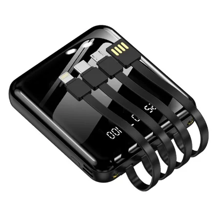 Powerbank со встроенными кабелями, Lightning, Type-C, фонарик, 20000 mAh