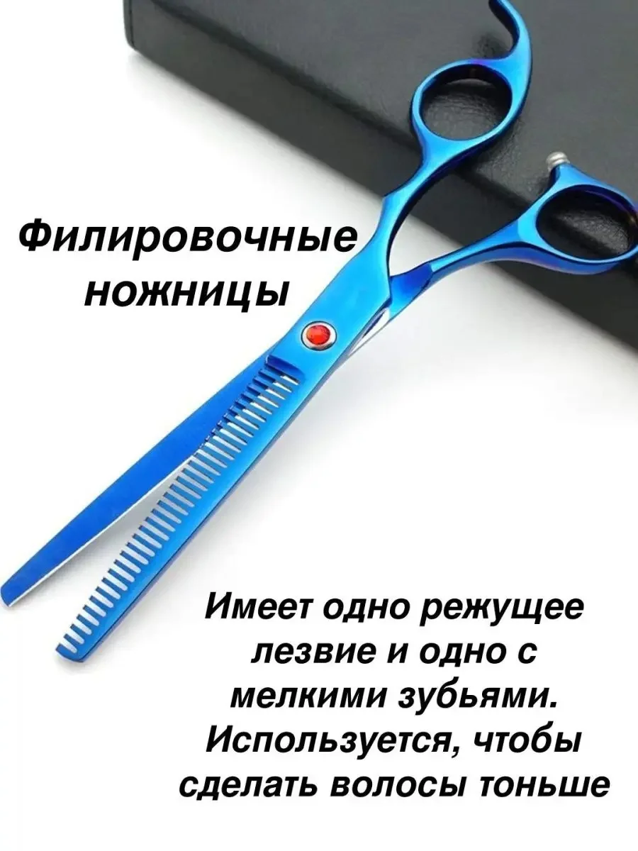 Синий набор цветных ножниц для стрижки волос и шерсти домашних животных из нержавеющей стали