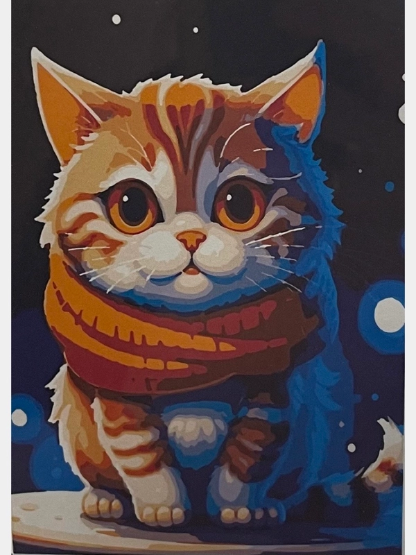 Картина по номерам на холсте с подрамником 50*40, животные , кошки ," Котик в шарфике"