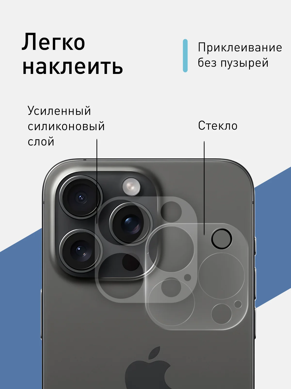Прозрачный стекло на камеру (1-2 шт) для телефона Apple iPhone 15 Pro, 15 Pro Max защитное ROSCO