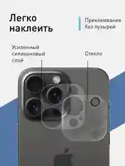Прозрачный стекло на камеру (1-2 шт) для телефона Apple iPhone 15 Pro, 15 Pro Max защитное ROSCO