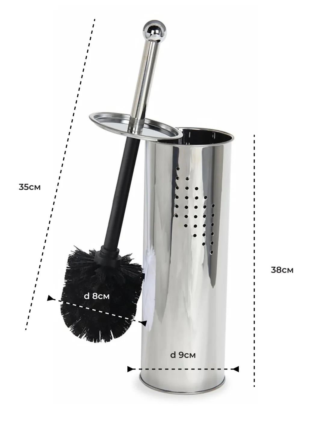 Ершик KROFFOS Stylo black для туалета, с подставкой и крышкой из металла