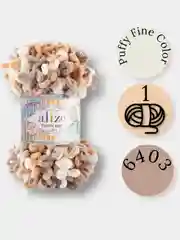 Бежевый меланж пряжа Alize Puffy Fine Color 100% Микрополиэстер 100г 14м