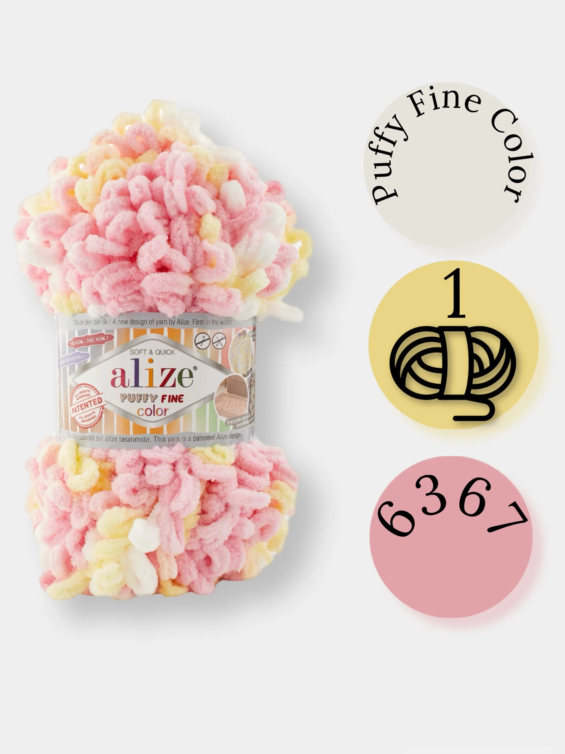 Пудровый пряжа Alize Puffy Fine Color 100% Микрополиэстер 100г 14м