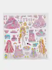 Розовый 3d стикеры, наклейки для девочки,кукла с одеждой