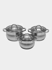 Набор посуды Webber BE-616/6, из нержавеющей стали, 6 предметов, 2.1 л, 2.9 л, 3.9 л