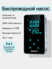 Компрессор автомобильный беспроводной с LED дисплей, Портативный насос