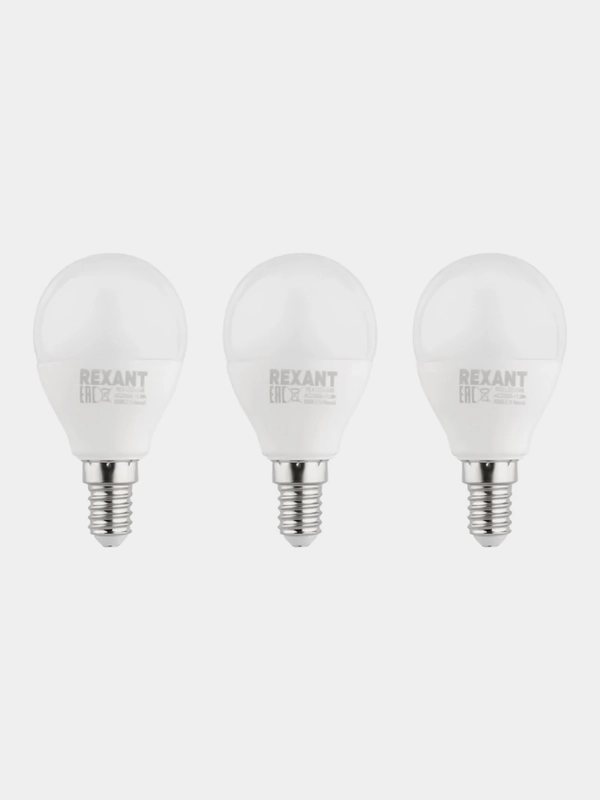 Лампа светодиодная REXANT Шарик (GL), 11,5 Вт, E14, 1093Лм, 6500K, 3 штуки