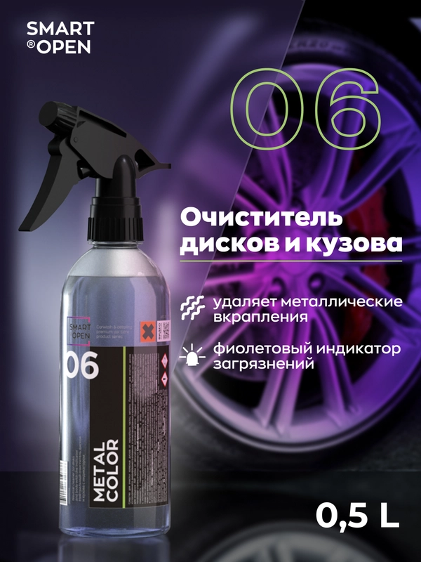 Очиститель дисков и кузова авто c индикатором нейтральный Smart Open 06 METAL COLOR, 0,5 л