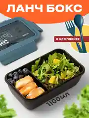 Ланч-бокс для еды с отделениями и приборами Shiny Kitchen, 1100 мл