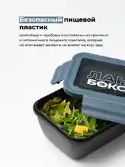 Черный ланч-бокс для еды с отделениями и приборами Shiny Kitchen, 1100 мл