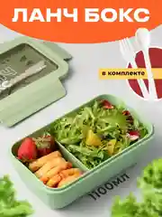 Зеленый ланч-бокс для еды с отделениями и приборами Shiny Kitchen, 1100 мл