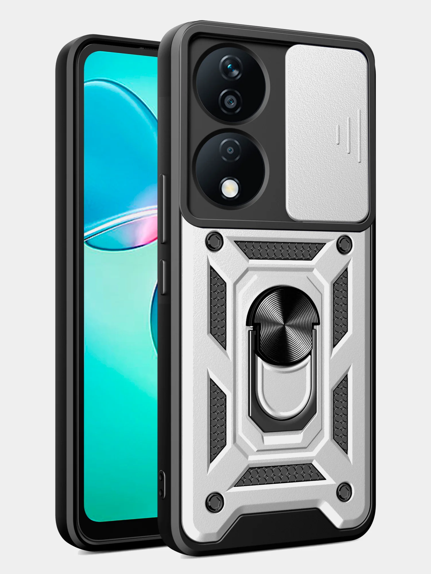 Серебряный чехол противоударный armors для Honor X7B / Хонор Х7В с защитой камеры