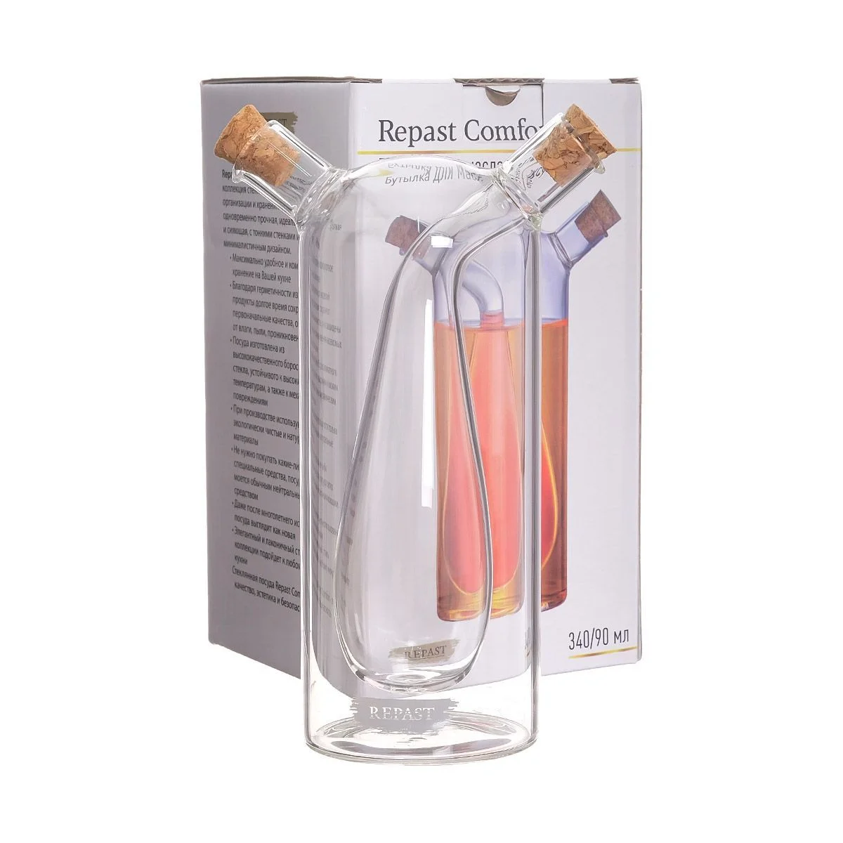 Прозрачный бутылка для масла и уксуса Repast Comfort 340/90 мл