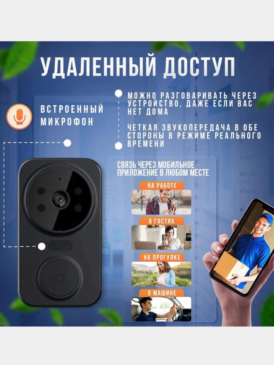 Умный дверной WIFI звонок, с видеокамерой, видеоглазок, видеодомофон купить  по цене 999 ₽ в интернет-магазине Магнит Маркет