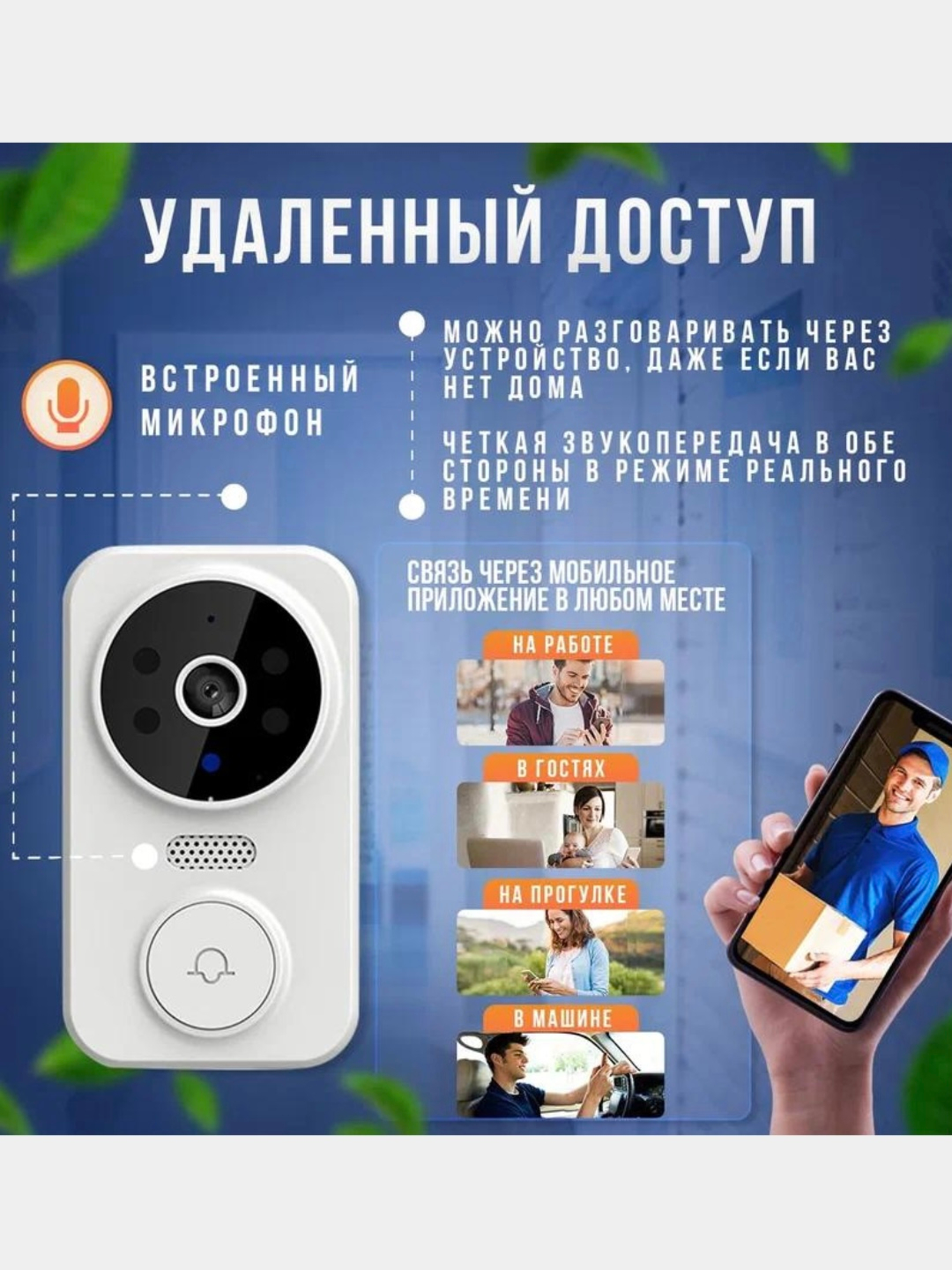 Умный дверной WIFI звонок, с видеокамерой, видеоглазок, видеодомофон купить  по цене 999 ₽ в интернет-магазине Магнит Маркет