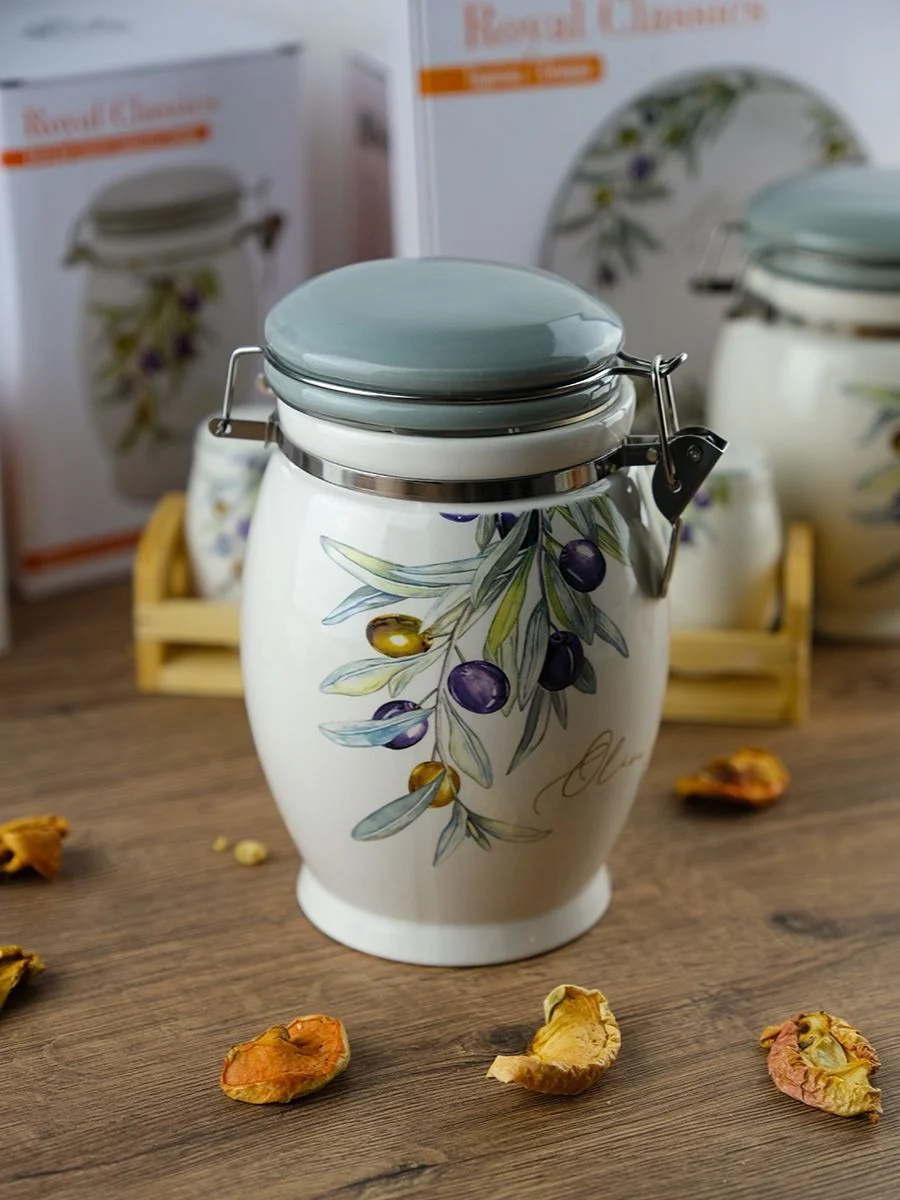 Белый банка для сыпучих продуктов Royal Classics Оливки 900 мл 11,5*11,5*17,5 см
