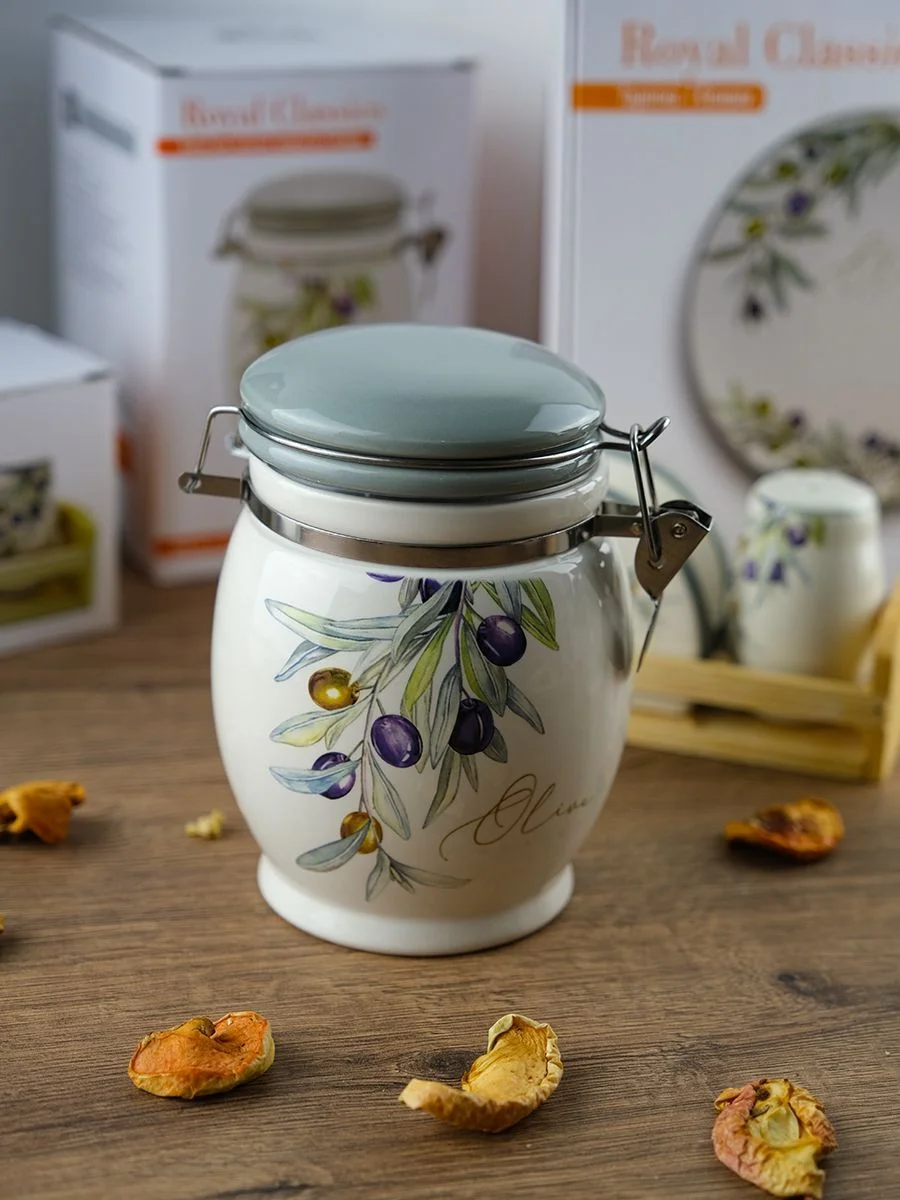 Белый банка для сыпучих продуктов Royal Classics Оливки 700 мл 11,5*11,5*15 см