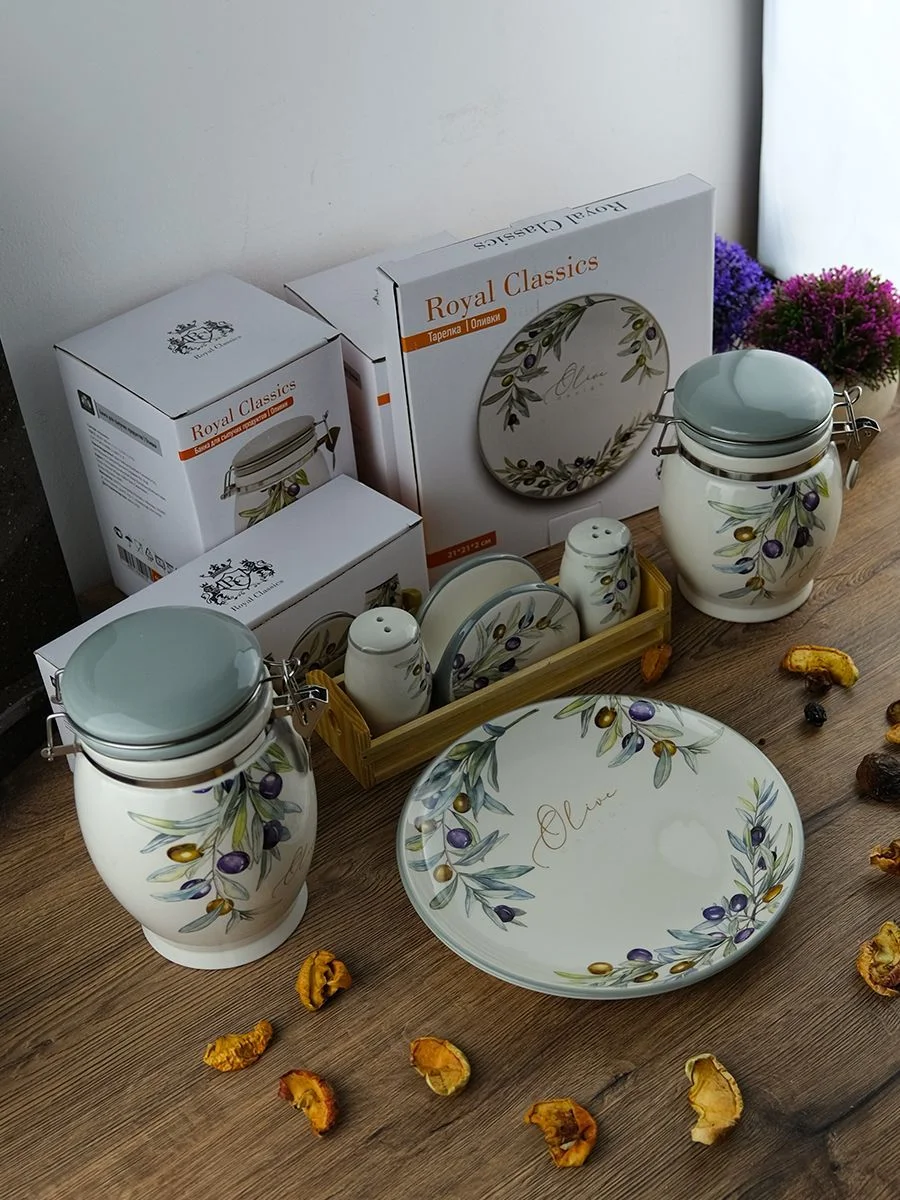 Белый банка для сыпучих продуктов Royal Classics Оливки 700 мл 11,5*11,5*15 см