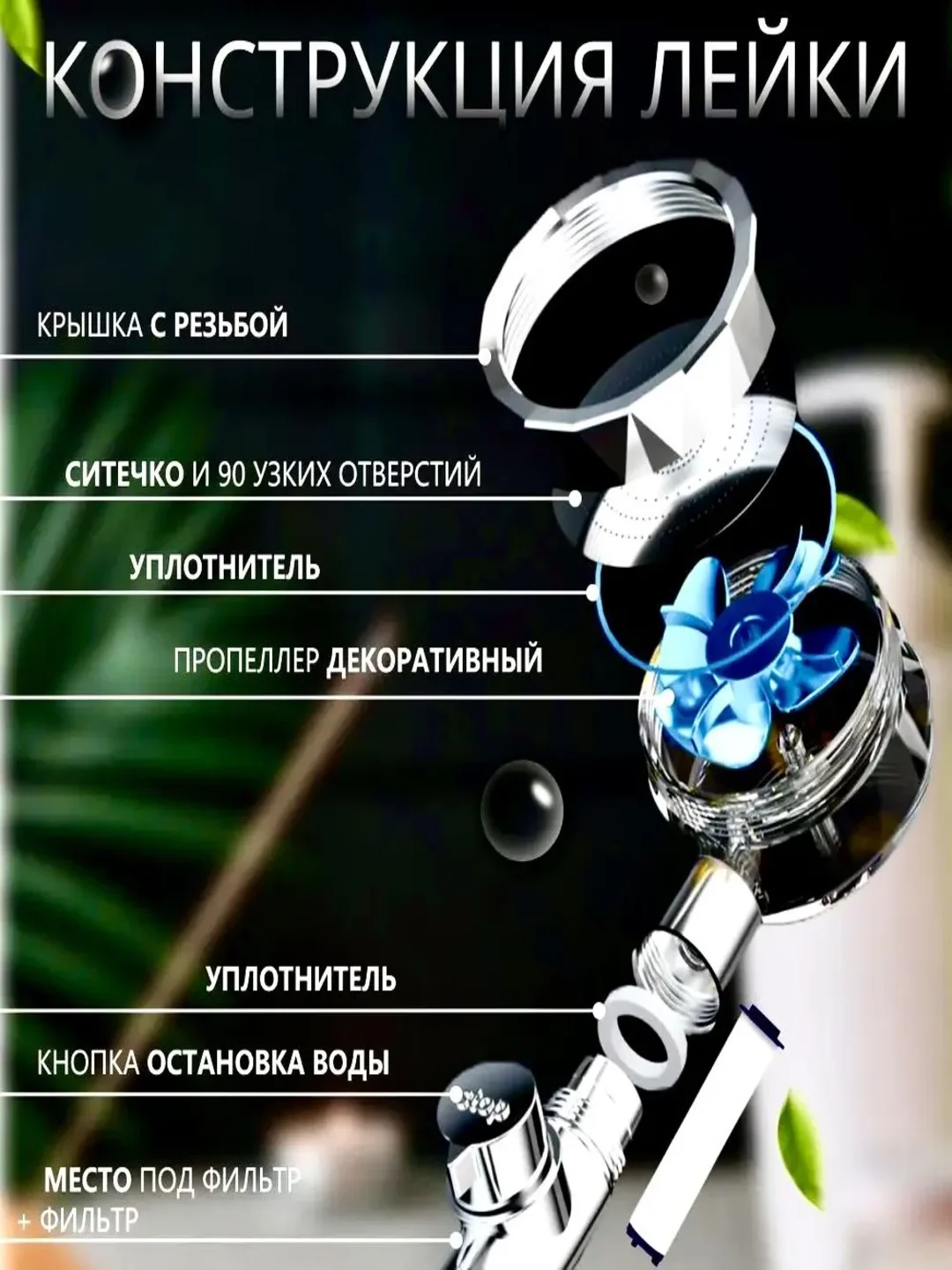 Голубой насадка для душа с пропеллером