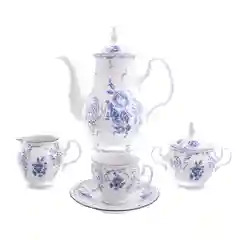 Белый кофейный сервиз Bernadotte Синие розы, 6 персон, 17 предметов