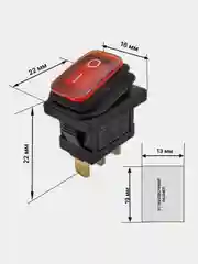 Зеленый выключатель клавишный мини влагозащита, подсветка 250V 6А (3с) ON-OFF