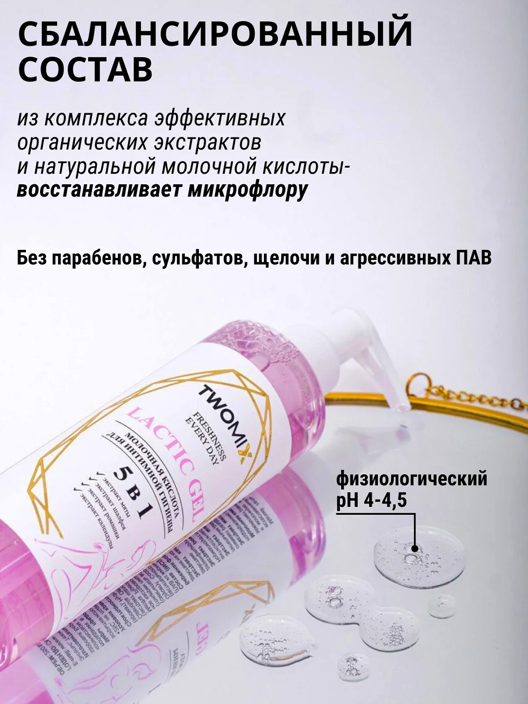 Гель для интимной гигиены "Молочная кислота" с дозатором в комплекте, 250 мл