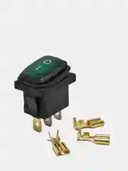 Зеленый выключатель клавишный мини влагозащита, подсветка 250V 6А (3с) ON-OFF