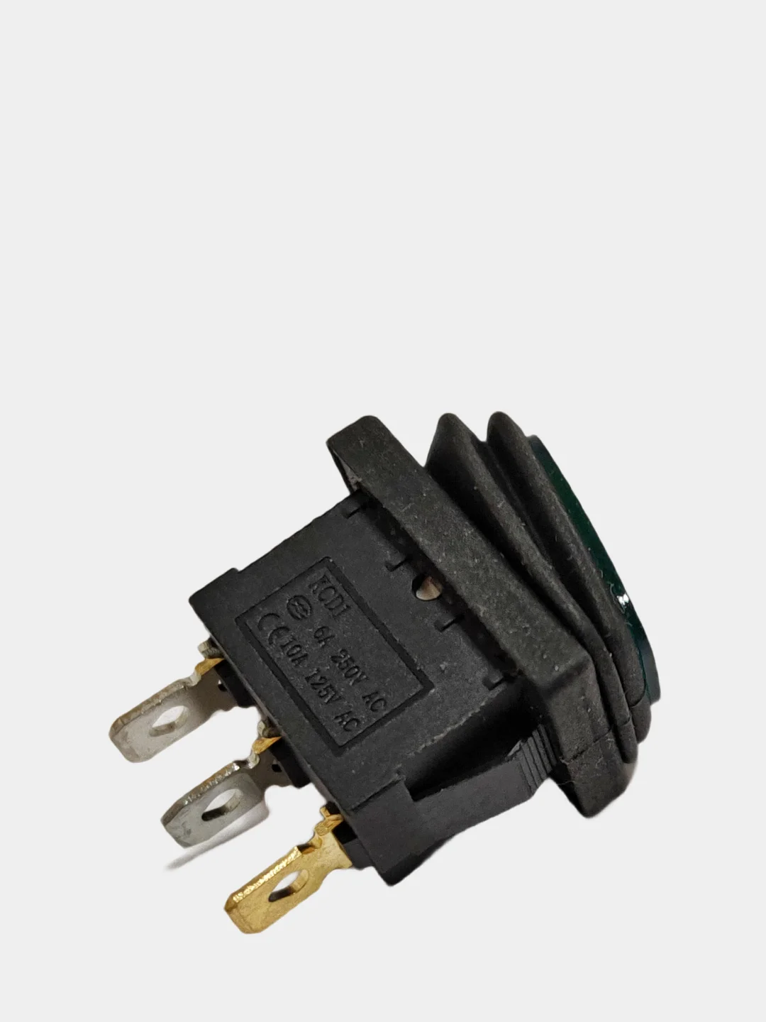 Зеленый выключатель клавишный мини влагозащита, подсветка 250V 6А (3с) ON-OFF