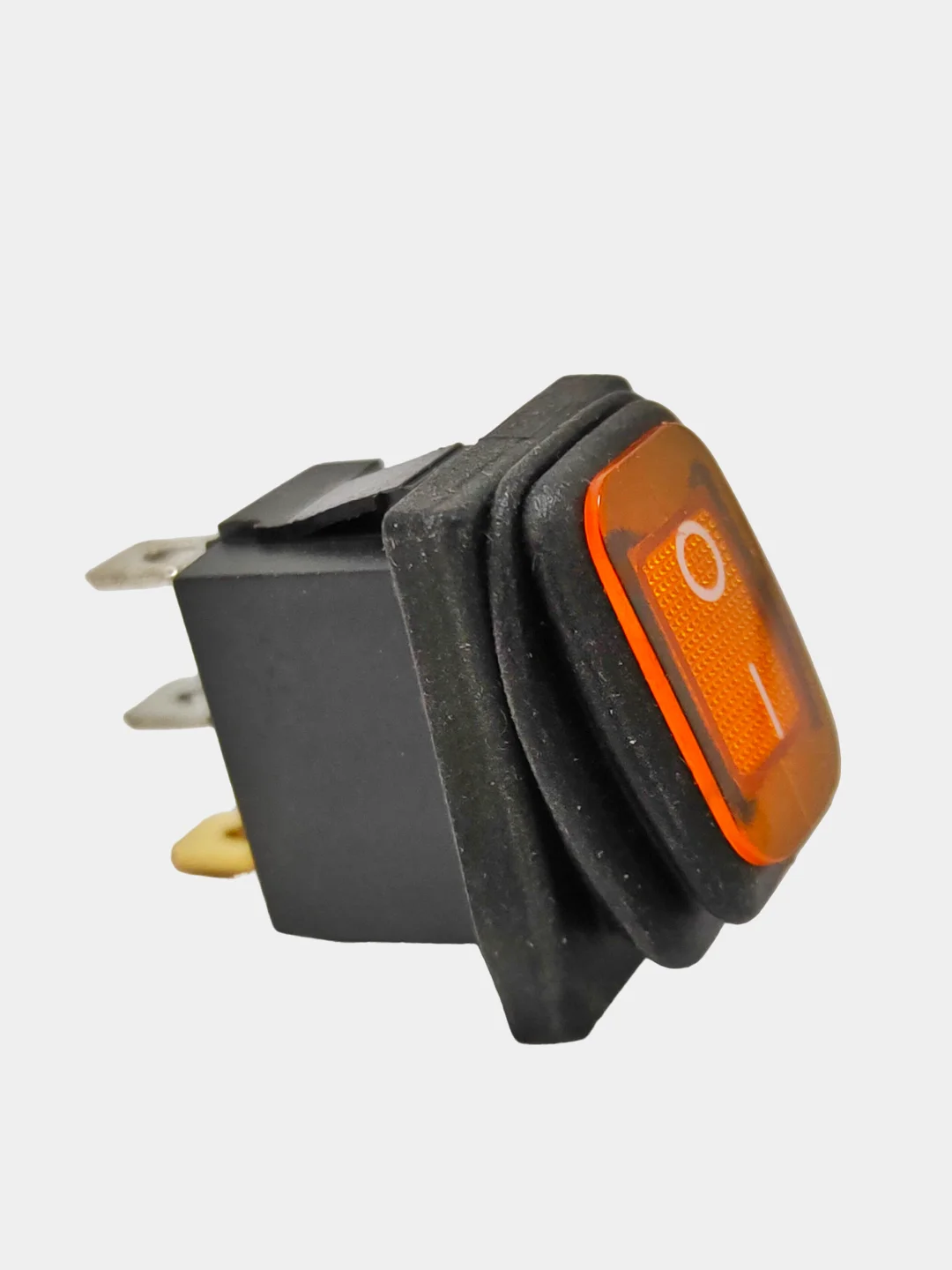 Желтый выключатель клавишный мини влагозащита, подсветка 250V 6А (3с) ON-OFF