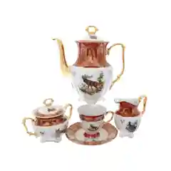 Кофейный сервиз Repast Охота красная Мария-тереза 15 предметов на 6 персон