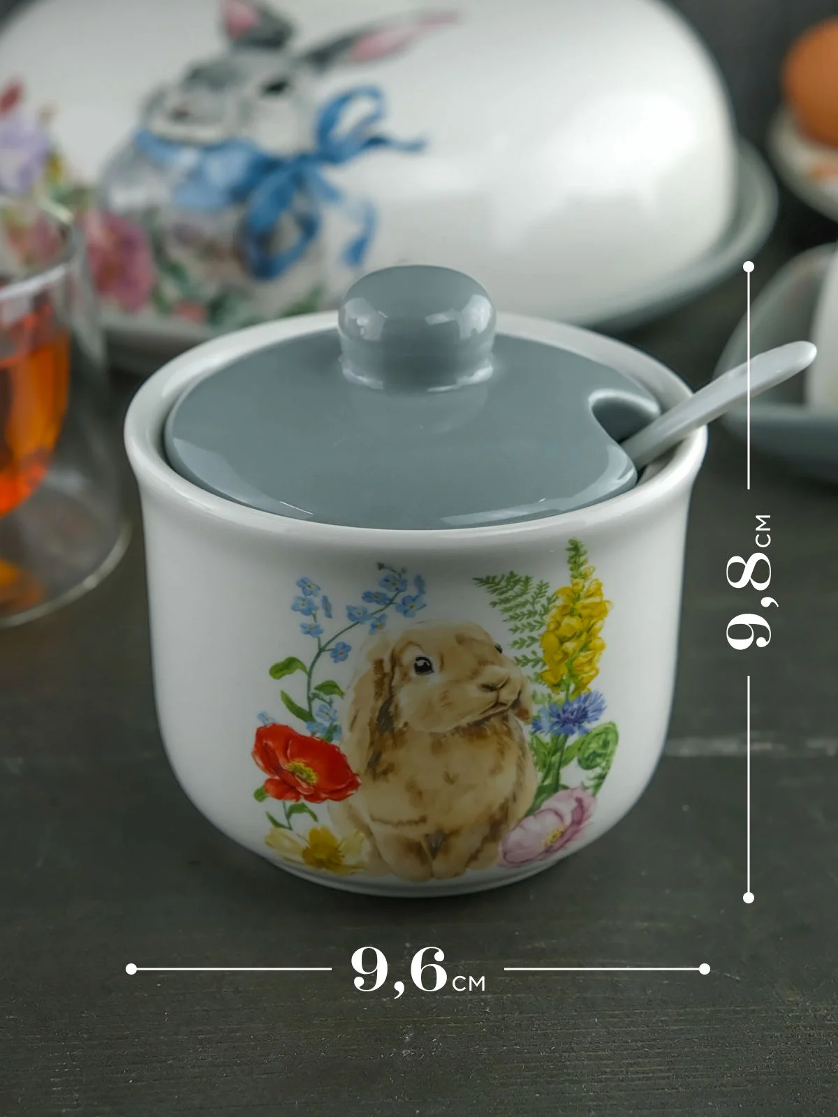 Серый сахарница с ложкой Repast Honey Bunny 9.8*9.8*9.6